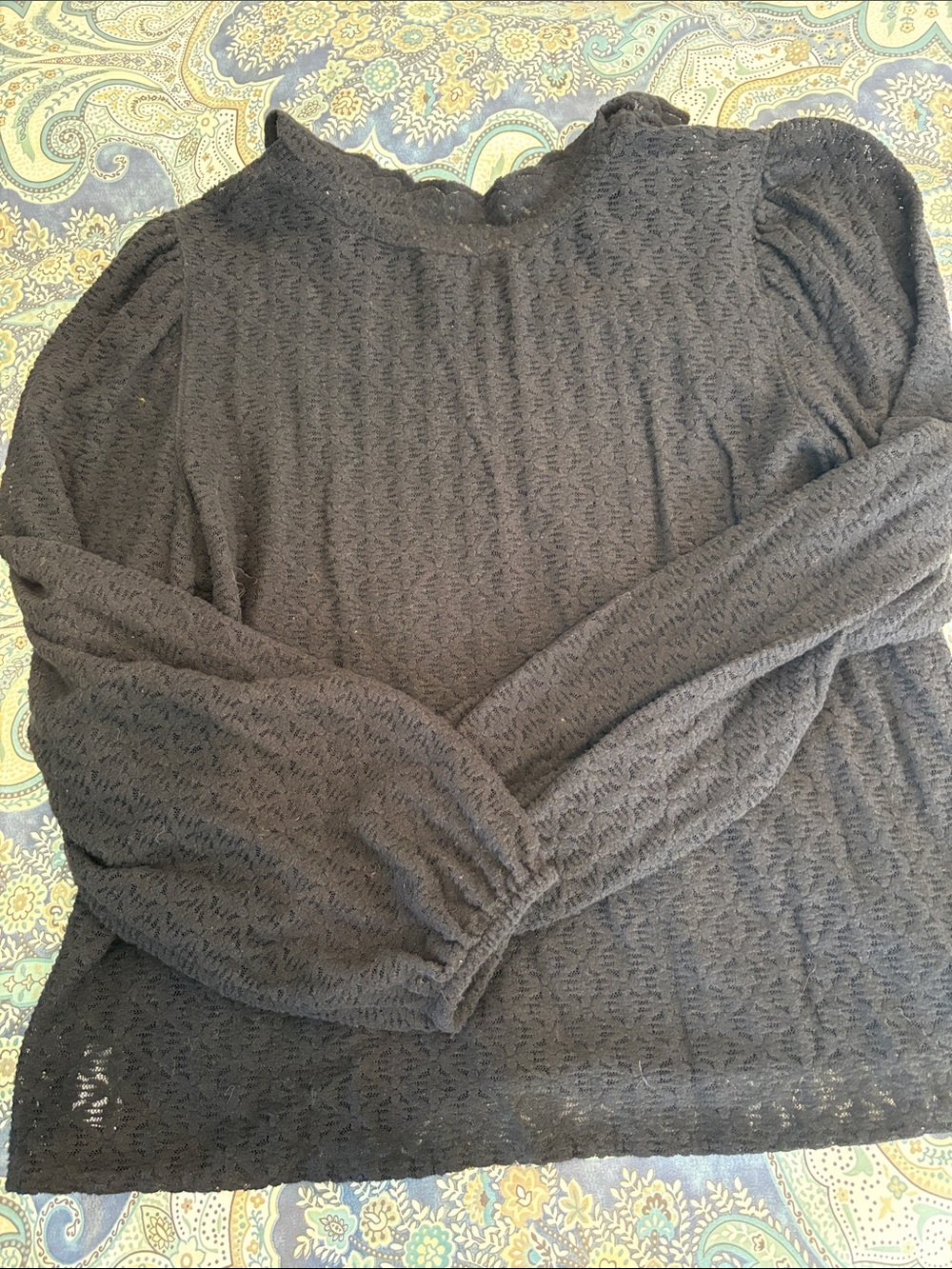 LOFT Black Lace-Effect Long Sleeve Blouse